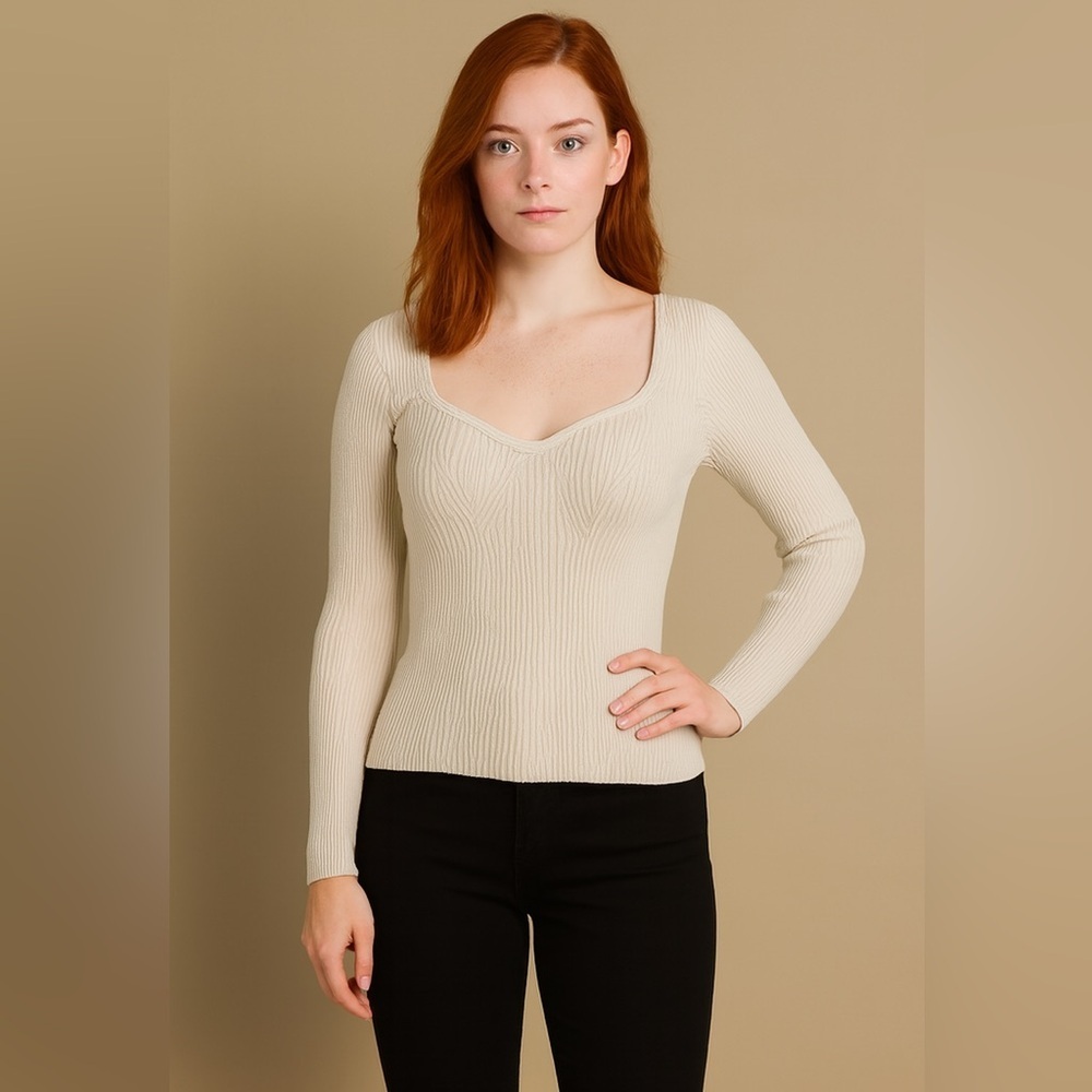 H&M Cream Ribbed Knit Top - Picture 1 of 9